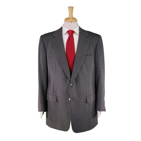 Albert Lam Bespoke Master Tailor Gray Herringbone Flannel Wool 2-Btn Suit 42R - Picture 1 of 9